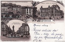 1898 3 bildrige Postkarte von Zürich - Bevers Engadin