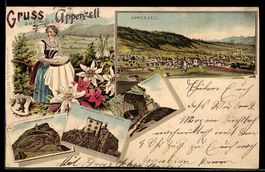 Lithographie Appenzell, Frau in Tracht, Wildkirchl, Meteorol