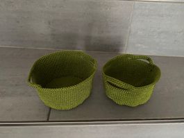 2er Set gehäkelte Utensilo Körbchen kiwigrün - Neu
