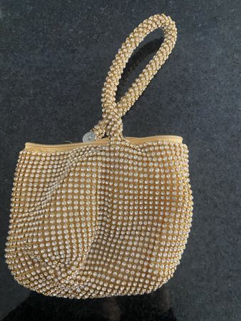 Sac à main de soirée vintage doré et strass, parfait!