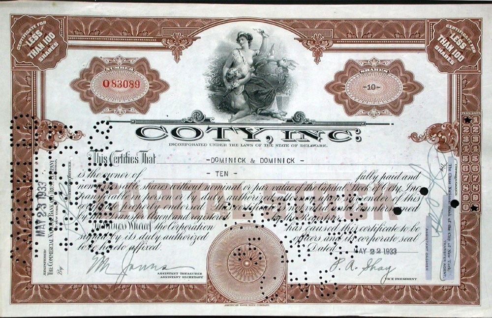 Documenti: Coty, Inc. - 1933 – Usato da Solothurn venduto da Sgasche