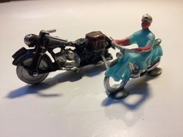 2 x Vintage "MOTORRÄDER“ Modell Spielzeug Metall Plastik