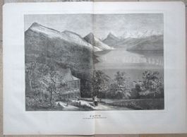 Rigiblick ob Weggis 2 sehr grosser  Holzstich von Ade 1874