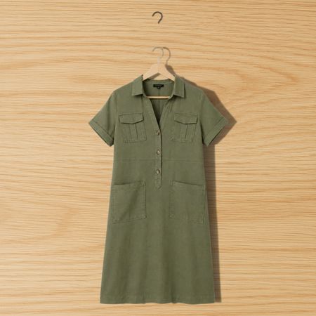 Caroll Hemdkleid aus Leinen, Olivgrün, Größe 38