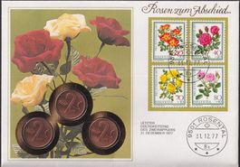 1977, Numisbrief (Münzbrief) Rosen mit J261-J264 frankiert.