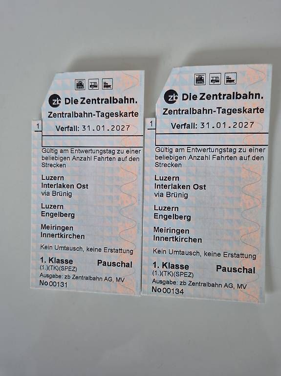 Tickets: 2 Tageskarten Zentralbahn – Gebraucht aus Küssnacht am Rigi von Rigi87