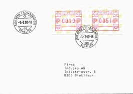 CH ATM 9 Brief mit zwei Wertfehldrucken 0019 und 0051