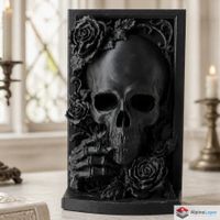 Ornate Skull Grimoire Art with Roses - 3D Printed