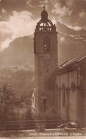 Champery VS Kirche Turm Dorf
