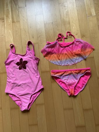 Für Girls: Badeanzug + Bikini, Grösse 146/152