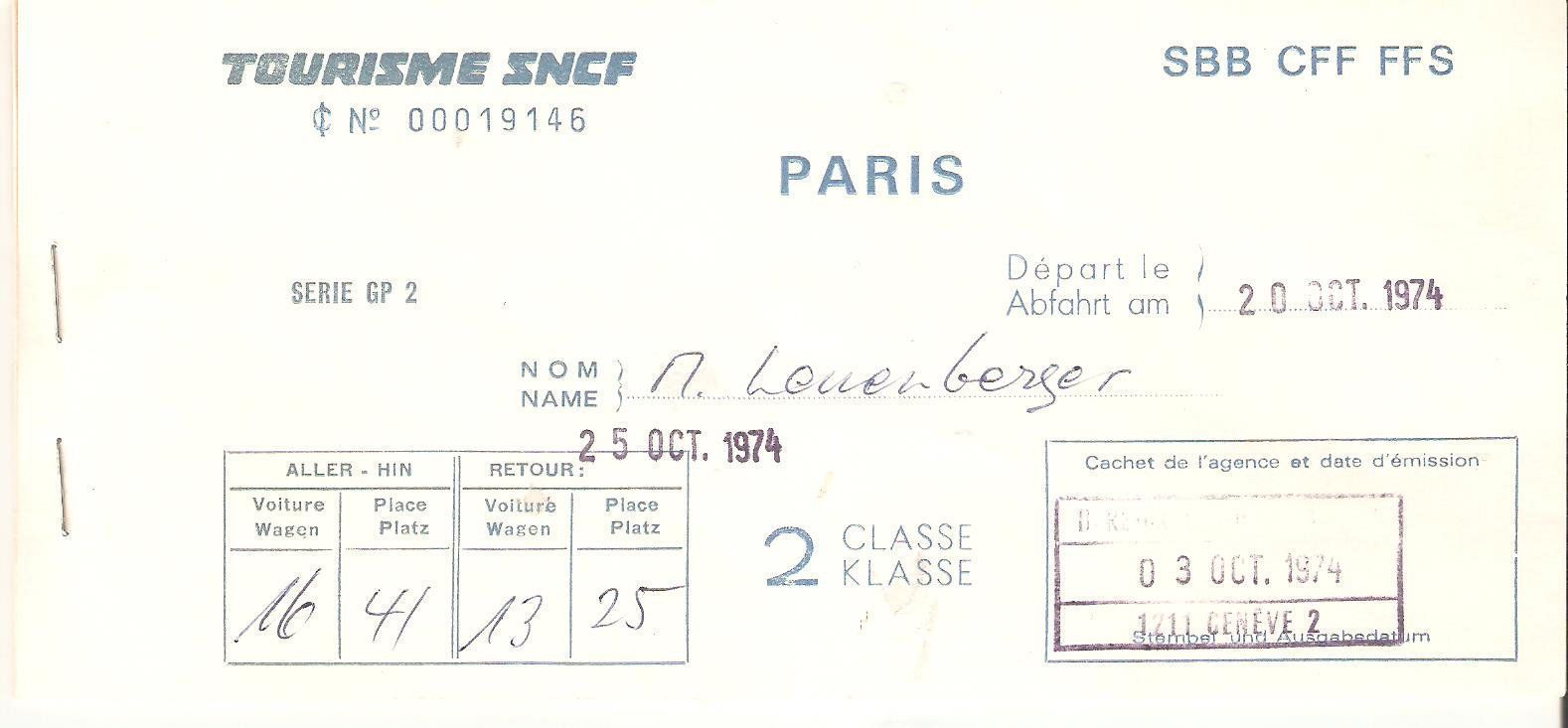 Biglietti: Billett Basel - Paris, 1974 – Nuovo (secondo la descrizione) da Richterswil venduto da solalex