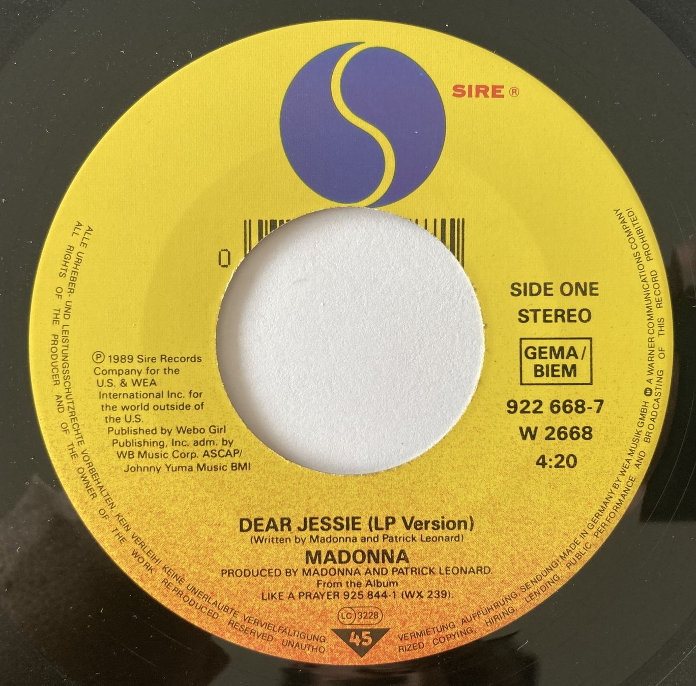 Schallplatten: MADONNA - DEAR JESSIE – Gebraucht aus Bottens von hotter-than-hell 2