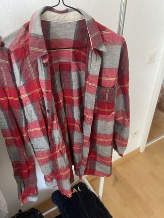 Flanellhemd rot grau kariert Baumwolle Grösse 176 guter Zust