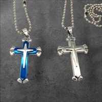 Unisex 2 Kreuzkette Kreuz Halskette Silber & Blau-silber NEU