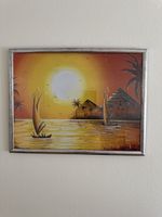 Bild mit Segelschiffen und Pyramiden am Sonnenuntergang