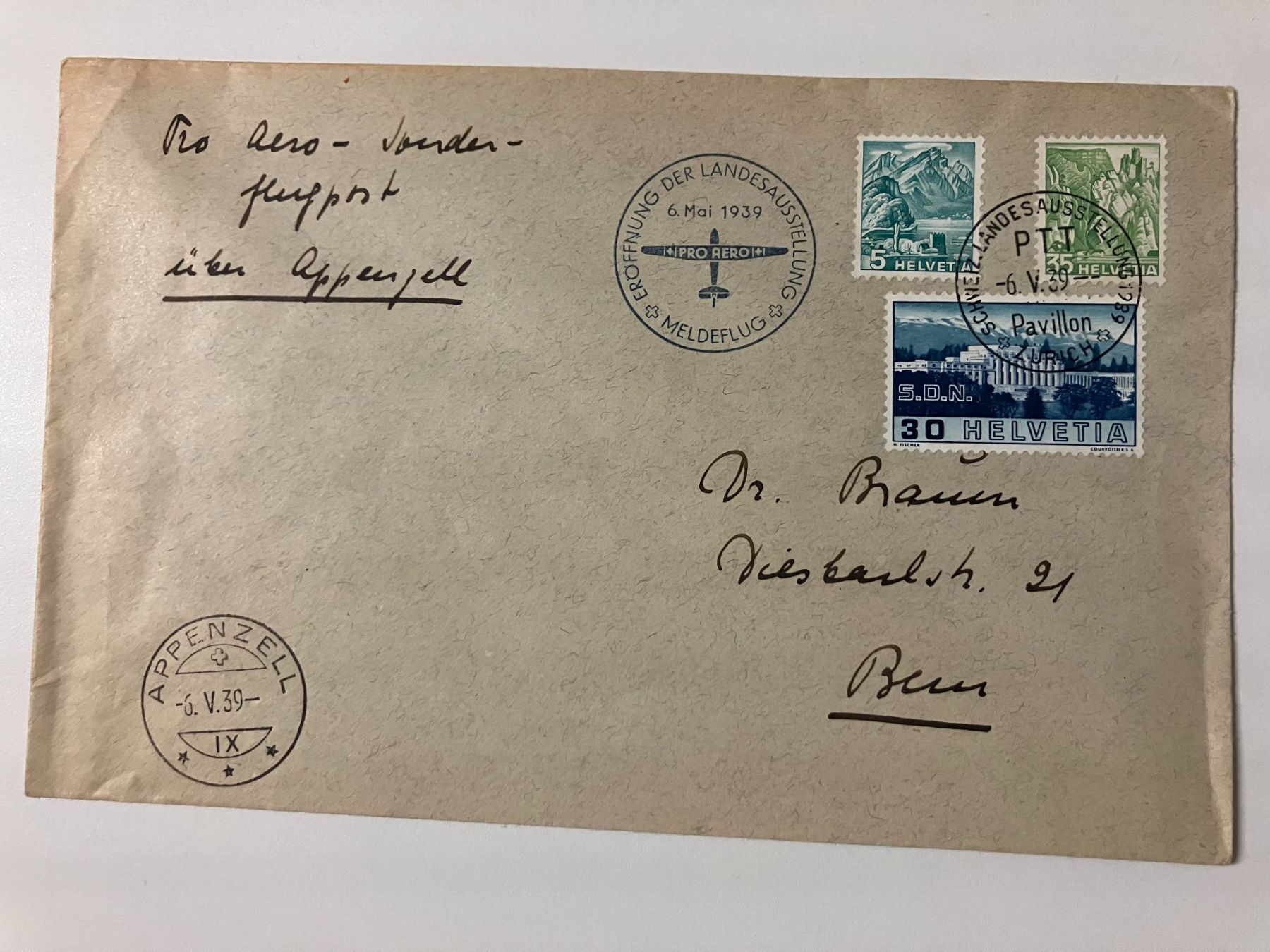 Tutti i francobolli: 1939 Meldeflug Appenzell, Kat. 90 – Usato da Würenlos venduto da Eulenpostuhu