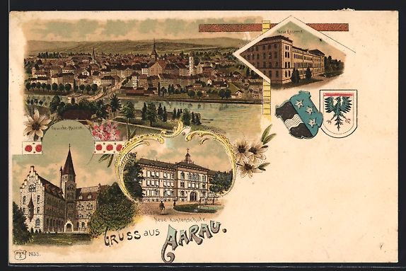 Cartoline postali: Litho Aarau, Gewerbe-Museum, Neue Kanton – Usato da Berlin venduto da bartko-reher