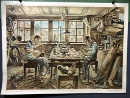 Vintage Schulwandbild SCHUHMACHERWERKSTATT #G27 LxB: 65,5x90