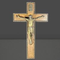 ✝️ Antikes Wandkreuz mit Jesusfigur – Bronze & Holz ✝️
