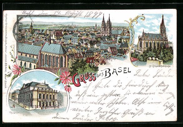 Cartoline postali: Litho Basel, Panoramaansicht, St. Elisab – Usato da Berlin venduto da bartko-reher