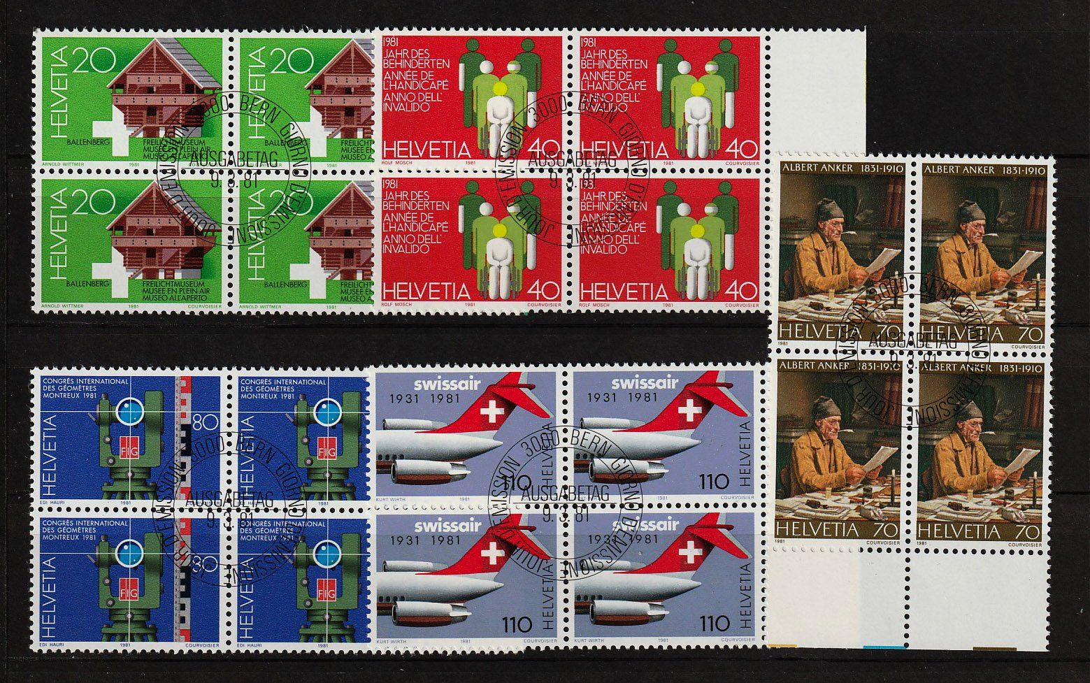 Alle Briefmarken: 1981 4er-Block-Serie Sondermarken ETS – Gebraucht aus Arlesheim von gaugi43