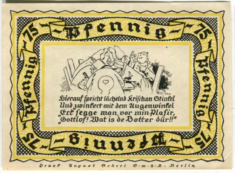 Banknoten: Notgeld "75 Pfennig. Stolzenau 1921" – Gebraucht aus Basel von Butsch5 1