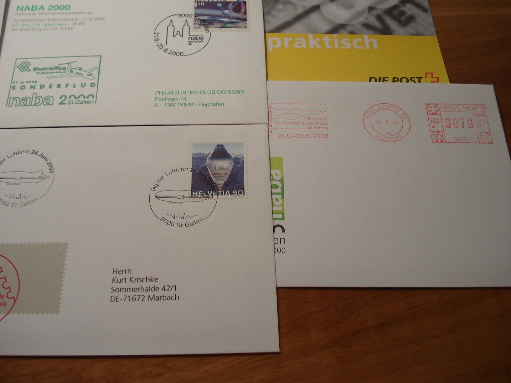 Alle Briefmarken: Set NABA 2000 St. Gallen, 8 Belege mit Einkaufshilfe – Gebraucht aus Niederwil AG von morostahu 1