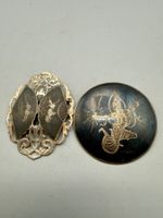 2 Broschen Siam Sterling Silber  Niello