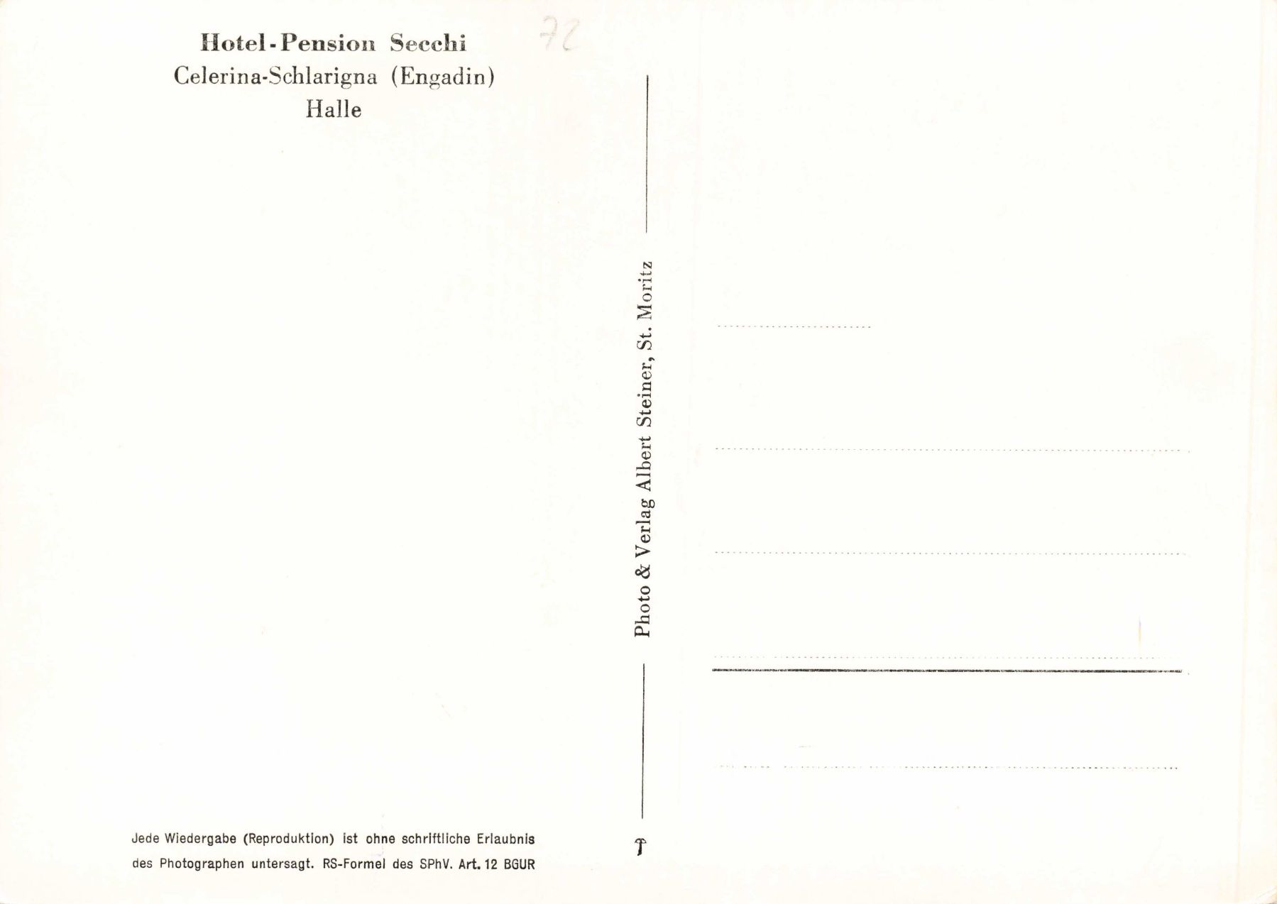 Cartoline postali: Hotel Secchi Celerina schlarigna engadin G – Usato da Biasca venduto da Blenio71 1