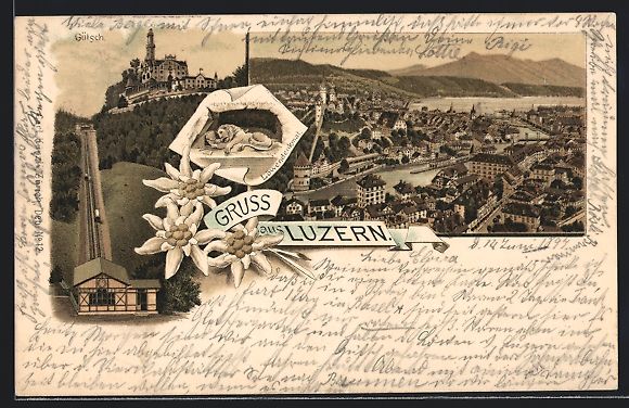 Cartes postales: Litho Luzern, Totalansicht, Gütsch – D'occasion à Berlin par bartko-reher