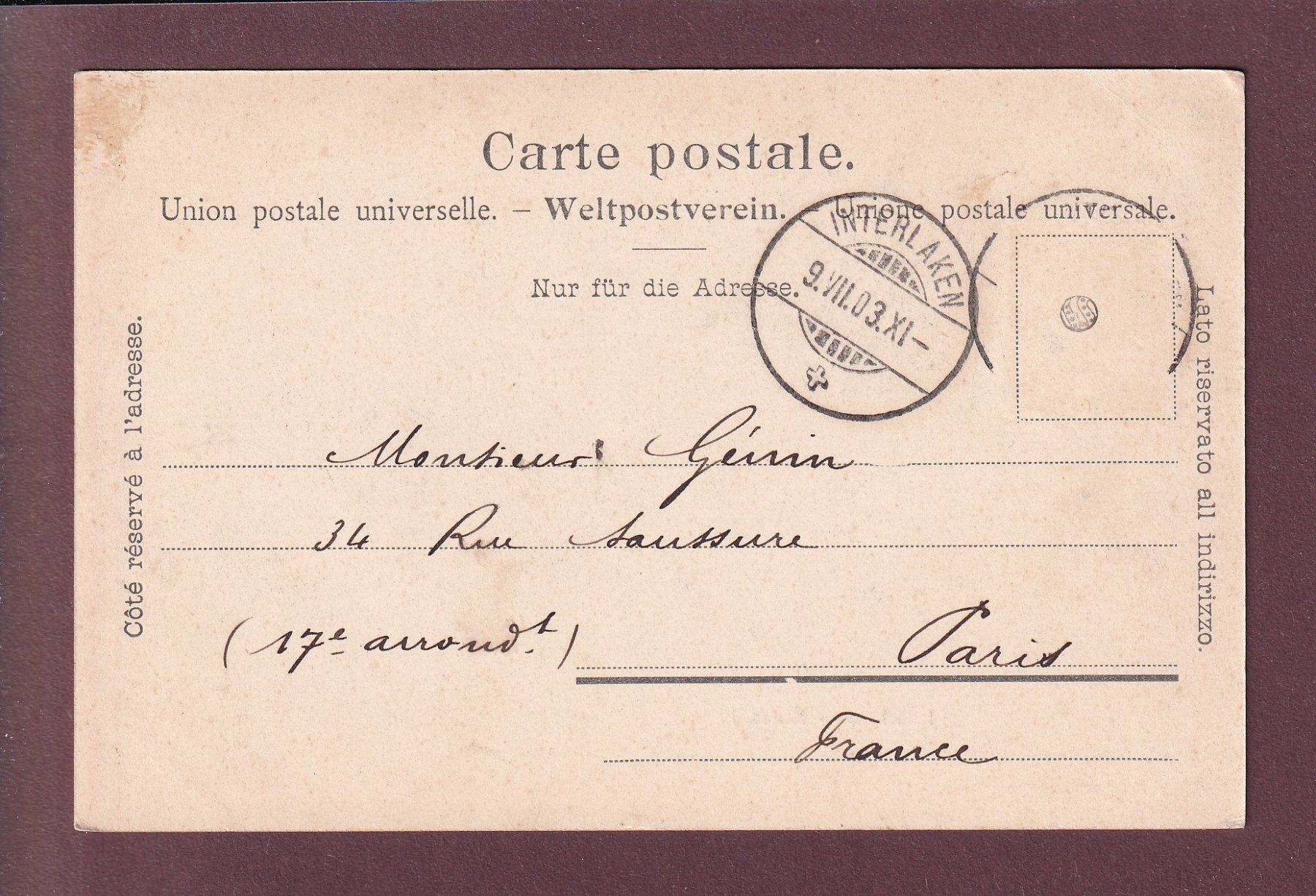 Cartoline postali: INTERLAKEN - Kursaal - Leute - 1903 – Usato da Pully venduto da nicecards 1