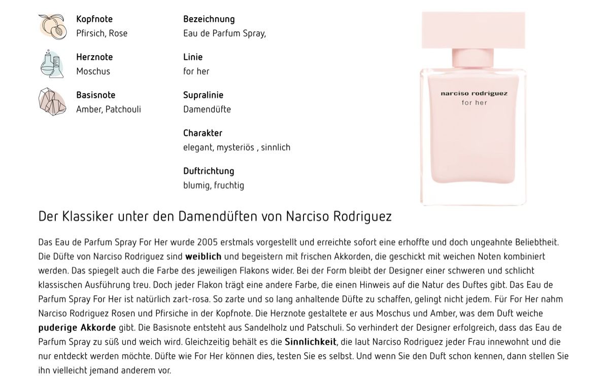 Narciso Rodriguez Profumi & Eau de Toilette: Narciso Rodriguez for her edp 30 ml – Usato da Würenlos venduto da a-tiger 4