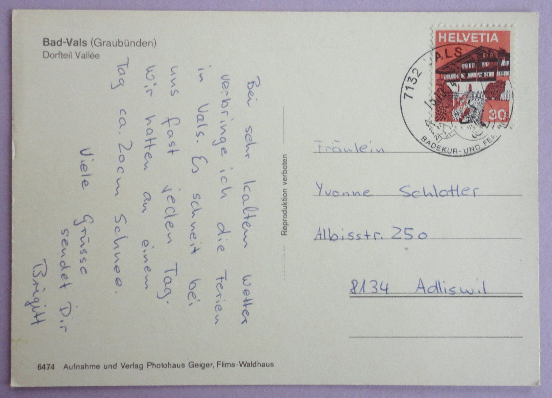 Cartoline postali: Bad-Vals, Dorfteil Vallée – Usato da Fétigny venduto da Billy2miny 1