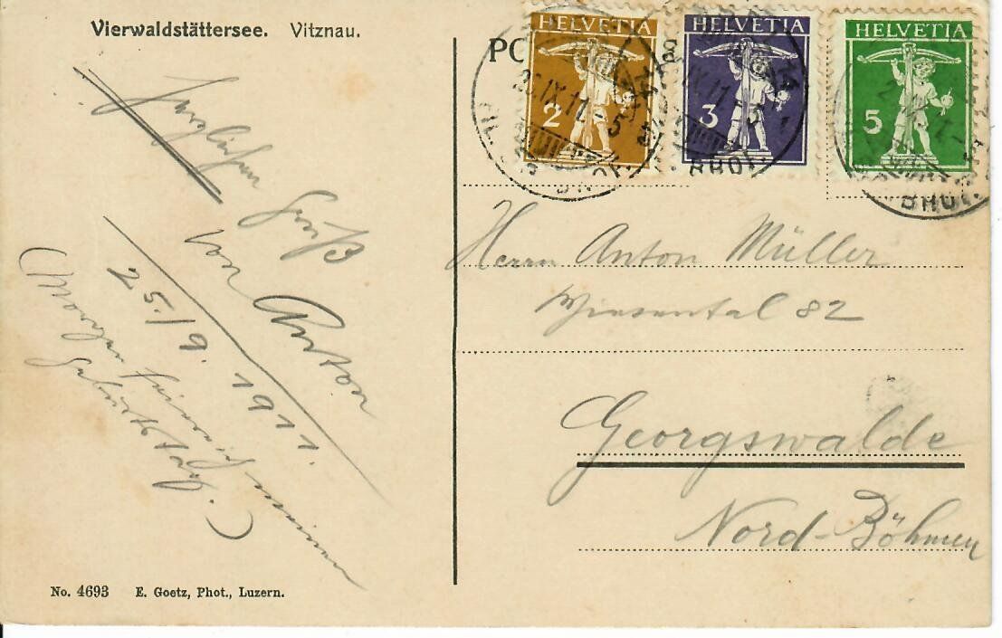 Cartoline postali: Vitznau 1911 - 3 x Tellknabe – Usato da Hochdorf venduto da Ziegel-16 1