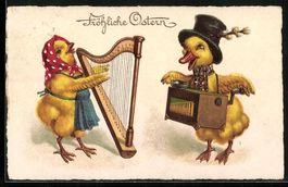 Ostergruss, Musizierende Osterküken mit