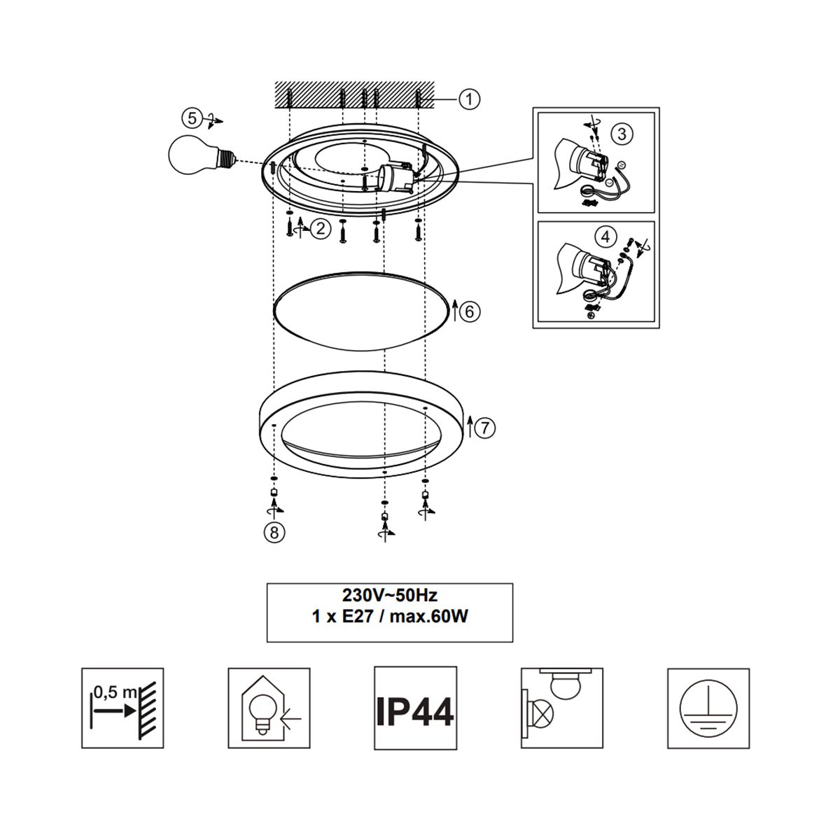 Lampadari & plafoniere: Bad Deckenleuchte, 31 cm Ø, IP44 – Nuovo (secondo la descrizione) da Kreuzlingen venduto da Smart-Light 4