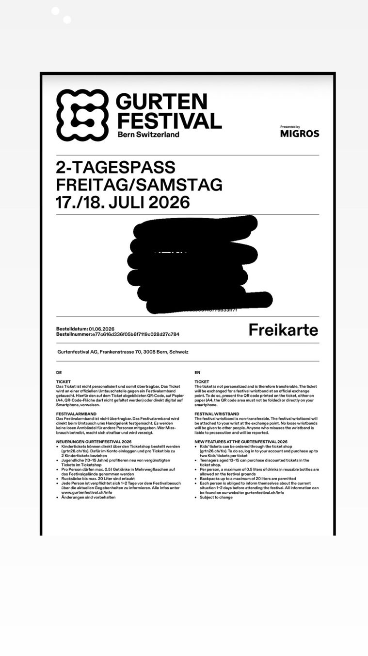 Biglietti: Gurtenfestival 2-Tagespass FR/SA – Nuovo (secondo la descrizione) da Busswil BE venduto da elistablishment