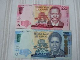 Malawi Banknoten, 100 und 200 Kwacha, Zustand Unc