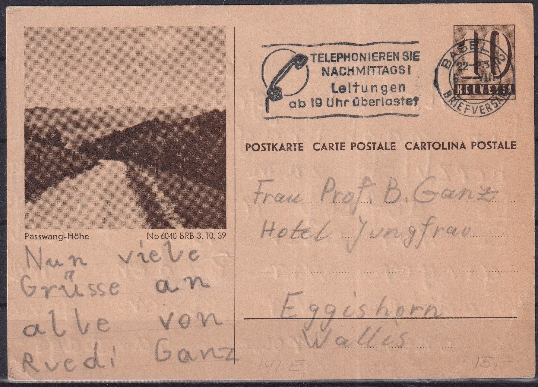 Alle Briefmarken: W1) Postkarte Passwang-Höhe, sehe Scan – Gebraucht aus Claro von Chanty7