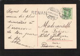 Stabstempel Renan auf AK , gel. 24.7.1908