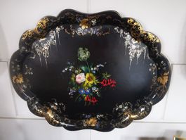 Antikes Servierbrett, ca. 1860, Perlmutteinlagen