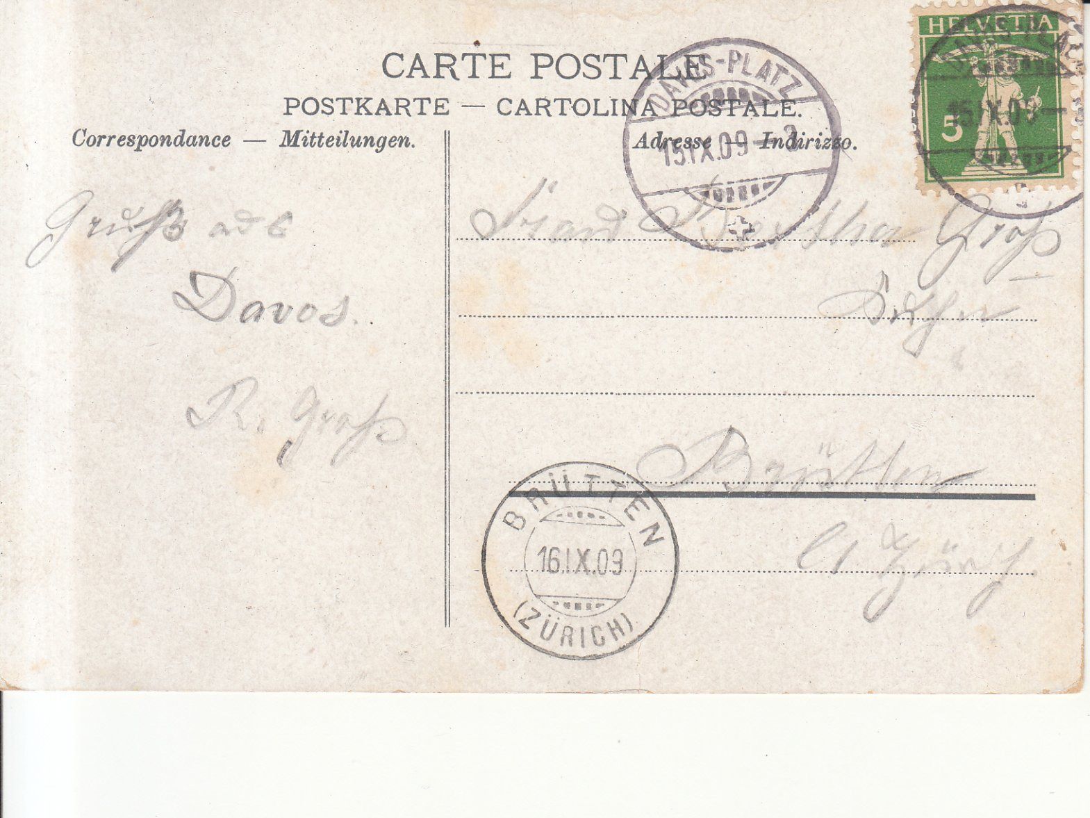 Ansichtskarten: Davos 1909 – Gebraucht aus Bürglen TG von StampGraf 1