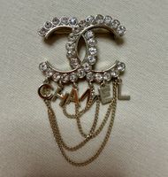 Original Chanel Brosche CC Logo Kristalle Gold