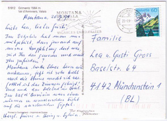Cartoline postali: Grimentz – Usato da Binningen venduto da Mountainrider 1