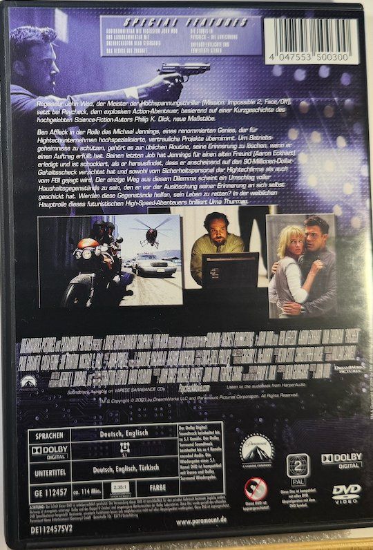 Tutti i DVDs: DVD PAYCHECK - BEN AFFLECK AARON ECKHART UMA THURMAN – Usato da Wisen venduto da gigisna 2