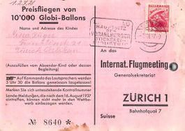 GLOBI Ballonflug vom FLUGMEETING Zürich 1937 LUSTENAU