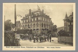 1916 ERLENBACH, HOTEL Z. GOLDENEN KREUZ, STARK BELEBT, SCHÖN