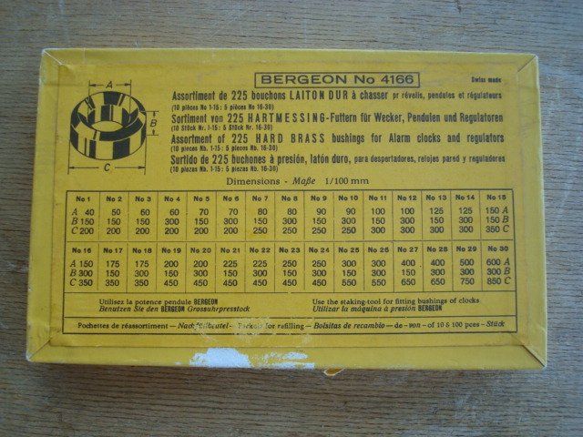 Assortiment Bergeon 4166 De 225 Buissons En Laiton - Pour L'horlogerie, Tailles B1 à B30
