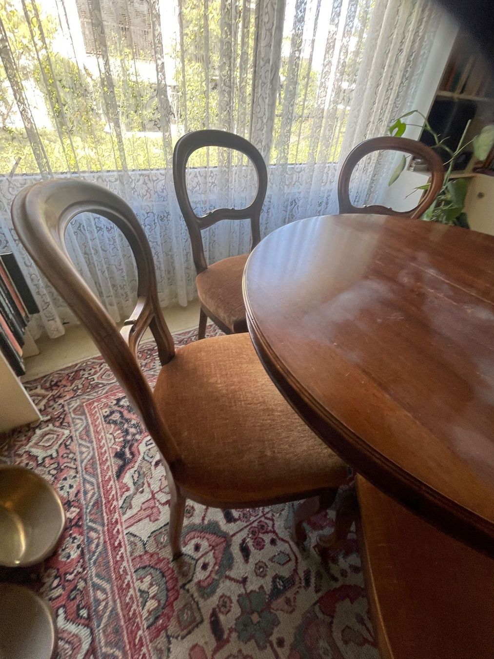 Set di tavolo e panche: Esstisch mit 6 Stühlen Nussbaum Biedermeier – Usato da Volketswil venduto da rubin74 2