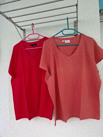 2er Set Damen T-Shirts, Gr.44/46 Rost & Dunkelpink